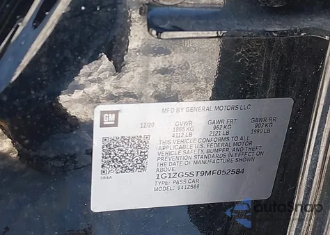 2021 Chevrolet Malibu Fwd Rs из США, поврежденный, VIN 1G1ZG5ST9MF052584